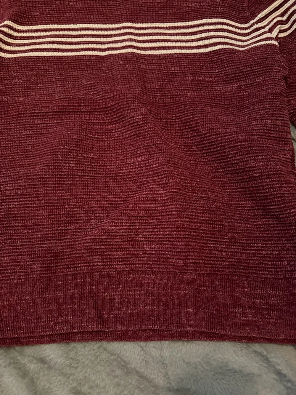 J. Crew Burgundy Crewneck Sweater with White Chest Stripes